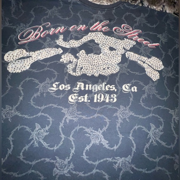 Rare SMET by Christian Audigier “Born on the Street" Y2k rhinestones T-shirt, XL - Picture 3 of 12